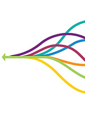 A graphic of several colored lines curving on top of each other