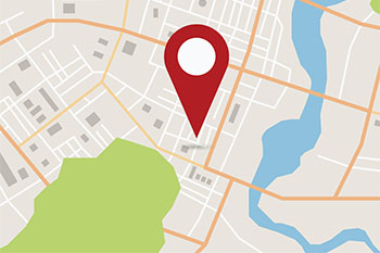 A map marker in the middle of a map